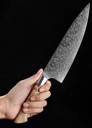 Cutit de Bucatar 20 cm din Otel Damasc cu Maner Burl Wood