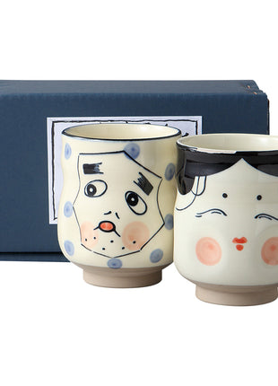Set Cani Japoneze din Ceramica, Okame si Hyottoko, 350ml