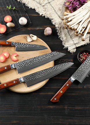Set 4 Cutite din Otel Damasc cu Maner Lemn de Trandafir