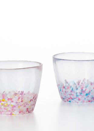 Set Pahare Mici Lucrate Manual din Sticla Japoneza 190 ml „Sakura & Cer Azuriu”