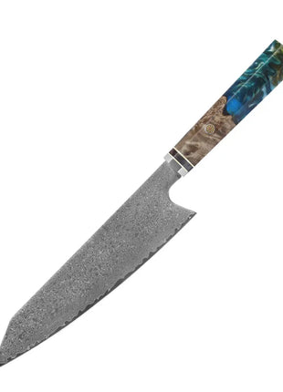 Cutit de Bucatar 20 cm din Otel Damasc cu maner de Rasina de Rodie