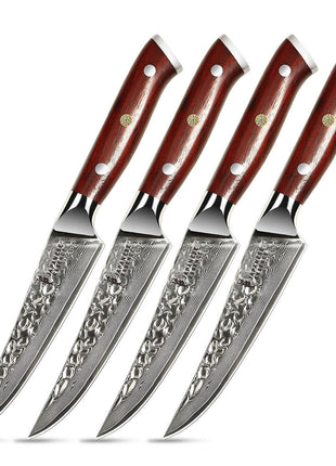 Set 4 Cutite de Steak 12 cm din Otel Damasc cu Manere din Lemn Rosewood