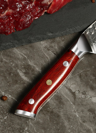 Set 4 Cutite de Steak 12 cm din Otel Damasc cu Manere din Lemn Rosewood