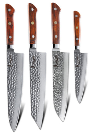 Set 4 Cutite din Otel Damasc cu Maner Lemn de Trandafir