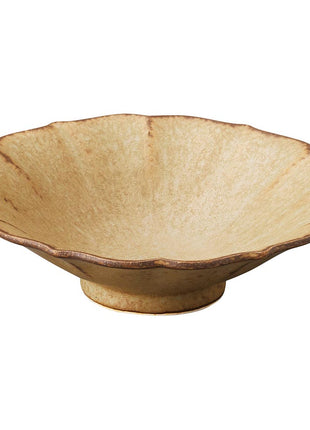 Bol Ceramic Japonez, Forma de Floare, Glazura Silver Brown, 15 cm