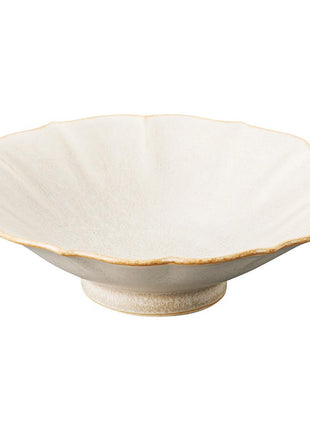 Bol Ceramic Japonez, Forma de Floare, Glazura Crem Mata, 15 cm