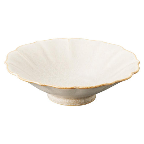 Bol Ceramic Japonez, Forma de Floare, Glazura Crem Mata, 15 cm