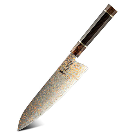Cutit de Bucatar 21 cm din Otel Damascus cu Maner din Lemn de Abanos si Burl