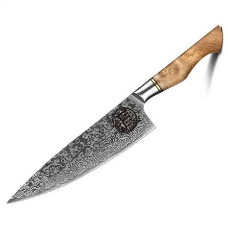 Cutit de Bucatar 20 cm din Otel Damasc cu Maner Burl Wood