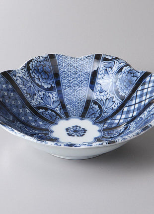 Bol Japonez Decor Floral, Albastru Indigo, 16.8cm