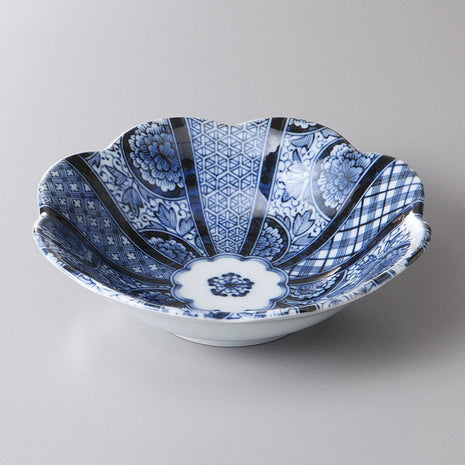 Bol Japonez Decor Floral, Albastru Indigo, 16.8cm