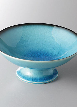 Bol Japonez Blue Crackle cu Picior, 13.5 cm