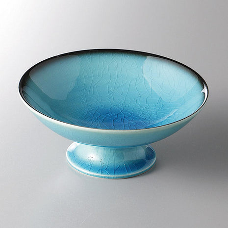 Bol Japonez Blue Crackle cu Picior, 13.5 cm