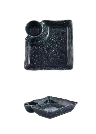 Farfurie cu Sosiera Integrata, Negru, 19 cm
