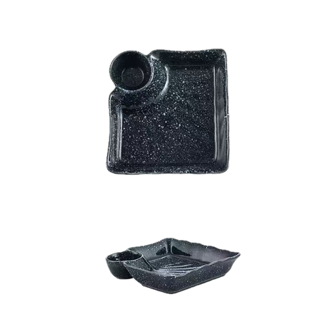 Farfurie cu Sosiera Integrata, Negru, 19 cm