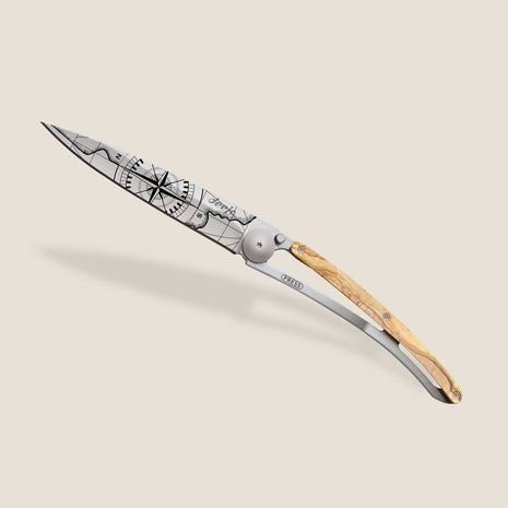 Briceag TERRA, Ultra-Light 37g, Lama din Otel Inoxidabil Z40C13, Finisaj Titan Gri, Maner din Lemn de Maslin, 9.5 cm