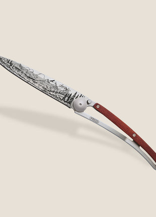 Briceag Peisaj, Ultra-Light 37g, Lama din Otel Inoxidabil Z40C13, Finisaj Titan Gri, Maner din Lemn Coral, 9.5 cm