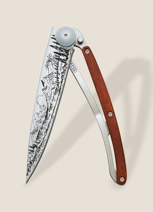 Briceag Peisaj, Ultra-Light 37g, Lama din Otel Inoxidabil Z40C13, Finisaj Titan Gri, Maner din Lemn Coral, 9.5 cm