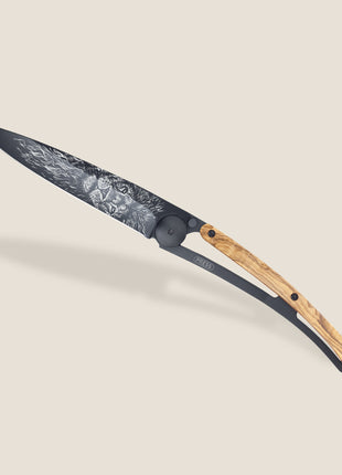 Briceag LEO, Ultra-Light 37g, Lama din Otel Inoxidabil Z40C13, Finisaj Titan Negru, Maner din Lemn de Maslin, 9.5 cm