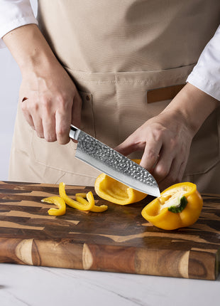 Cutit Santoku 18.5 cm din Otel Damasc cu Maner Rosewood