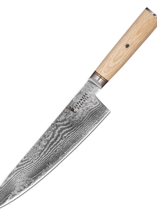 Cutit de Bucatar 21 cm din Otel Damasc cu Maner Pakkawood Natural