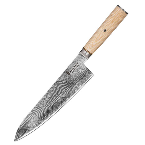 Cutit de Bucatar 21 cm din Otel Damasc cu Maner Pakkawood Natural