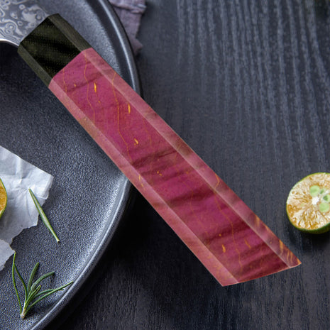 Cuțit Kiritsuke 21 cm din Otel Damasc cu Maner Ruby Flame