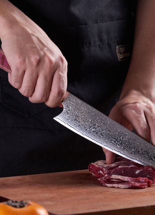 Cuțit Kiritsuke 21 cm din Otel Damasc cu Maner Ruby Flame