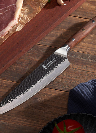 Set de 8 Cutite Premium Damascus cu Manere din Lemn de Nuc