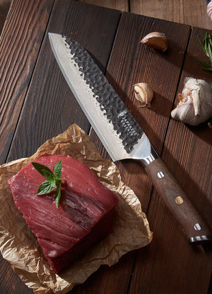 Set de 8 Cutite Premium Damascus cu Manere din Lemn de Nuc