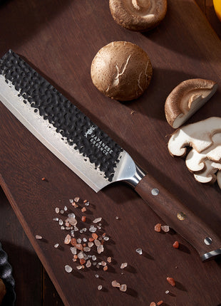 Set de 8 Cutite Premium Damascus cu Manere din Lemn de Nuc