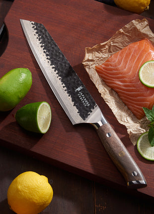 Set de 8 Cutite Premium Damascus cu Manere din Lemn de Nuc