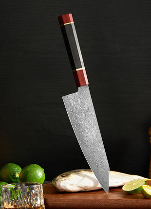 Cutit Kiritsuke 20 cm din Otel Damasc 110 Straturi Dual Core cu Maner Lemn Rosewood si Abanos