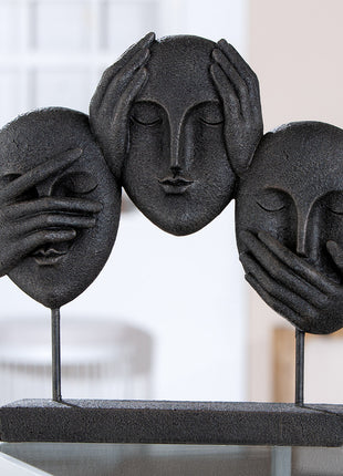 Sculptura Decorativa 3 Faces, Rasina Sintetica, Negru