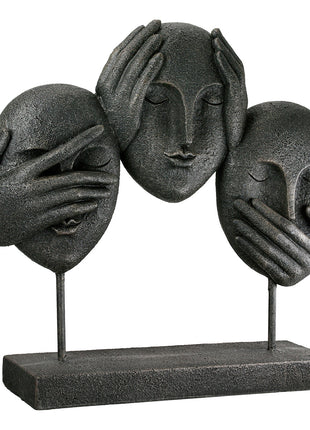 Sculptura Decorativa 3 Faces, Rasina Sintetica, Negru
