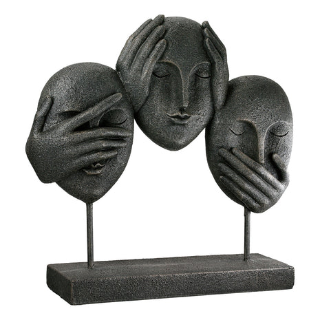 Sculptura Decorativa 3 Faces, Rasina Sintetica, Negru