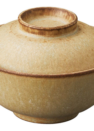 Bol Japonez cu Capac, Potelan Intarit, Glazura Bej Mata, 11.8 cm