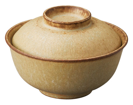 Bol Japonez cu Capac, Potelan Intarit, Glazura Bej Mata, 11.8 cm