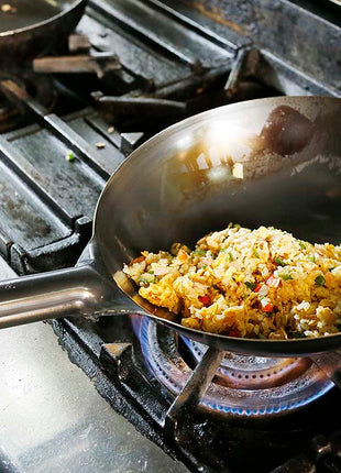 Wok Japonez din Otel Blue Temper cu maner, 33cm