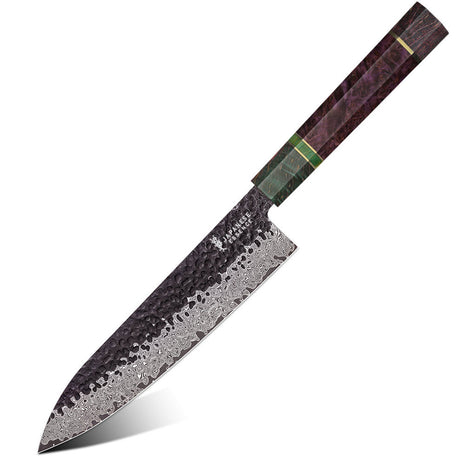 Cutit de Bucatar 22 cm din Otel Damasc cu Maner Stabilizat Multicolor