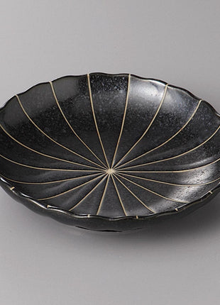 Farfurie Japoneza Tokusa Negru Mat, Forma Crizantema, 16.3cm