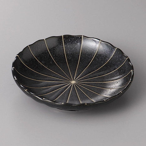 Farfurie Japoneza Tokusa Negru Mat, Forma Crizantema, 16.3cm