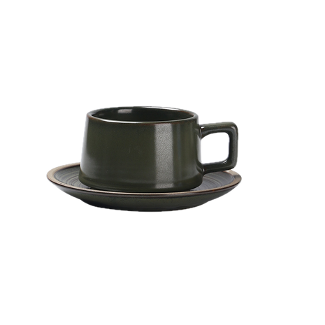 Set Ceasca Cafea cu Farfurioara, Verde Inchis, 220 ml