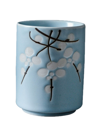 Cana Ceramica Albastra cu Petale Albe, 150 ml