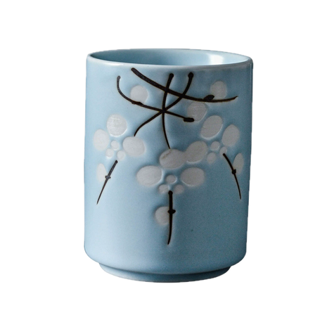 Cana Ceramica Albastra cu Petale Albe, 150 ml