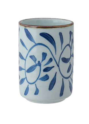 Cana Ceramica Japoneza, Alba cu flori albastre, 300ml