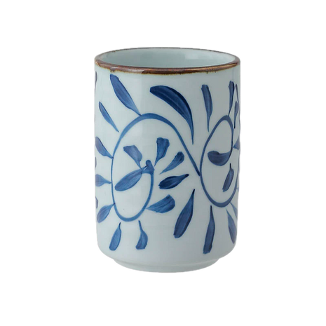 Cana Ceramica Japoneza, Alba cu flori albastre, 300ml