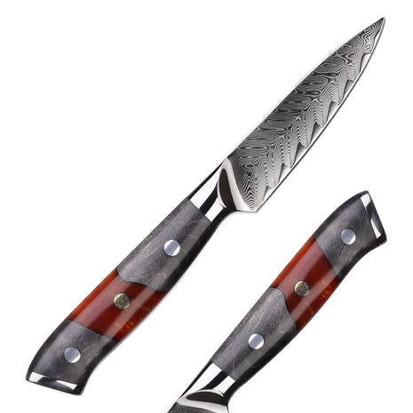 Cutit pentru curatat 9 cm din Otel Damasc cu Maner din Rasina Epoxidica si Lemn Stabilizat