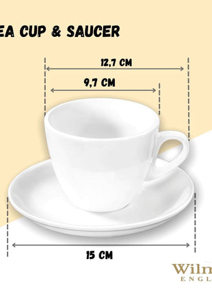 Set 6 Cani pentru Ceai cu Farfurioara din Portelan Fin, 300 ml