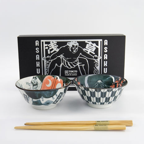 Set 2 Boluri Asakusa Tayo cu Betisoare, Portelan, 550 ml